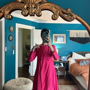 Vintage Vibrant Pink Double-Breasted Dress/overcoat